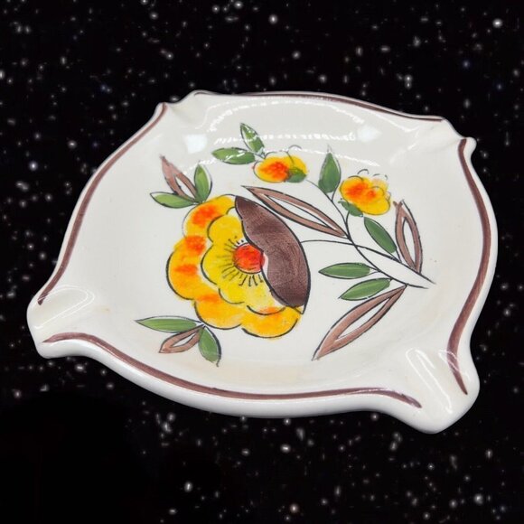 Vintage Brazilian Pottery Colorful Floral Hand Painted Ashtray Dish Brazil 7”W - Picture 10 of 15